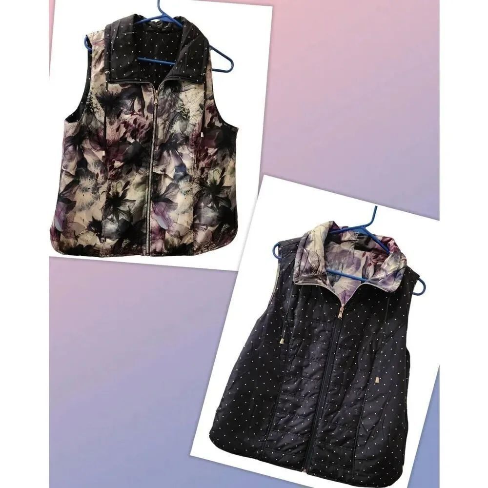 💕CJ Banks Reversible Vest Size XL Super cute puffy vest with navy polka dot pat